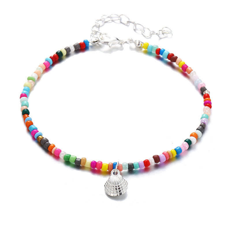 Tobillero de playa con colgante de concha y cuentas de colores de Olivenorma