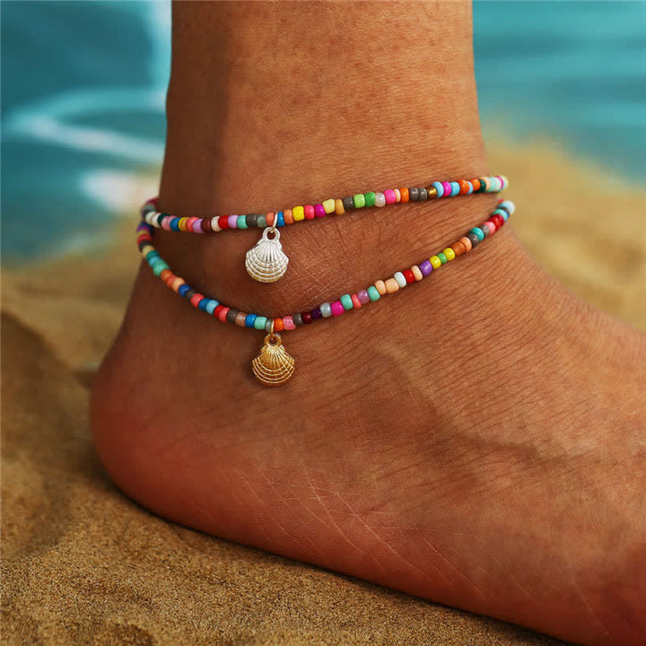 Tobillero de playa con colgante de concha y cuentas de colores de Olivenorma