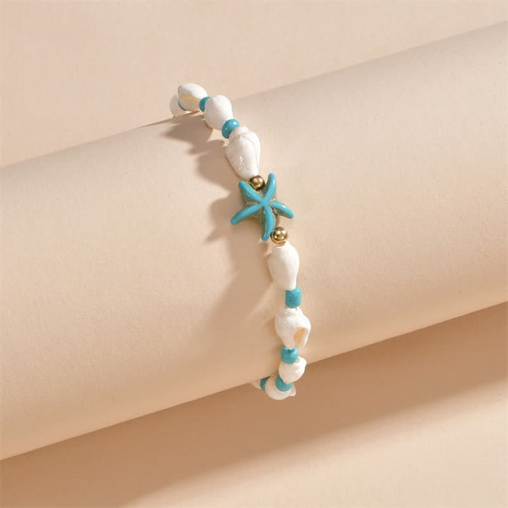 Tobillera con cuentas de concha y estrella de mar turquesa de Olivenorma