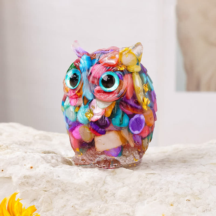 Adorno de búho con grava epoxi de Olivenorma, decoración con piedras preciosas