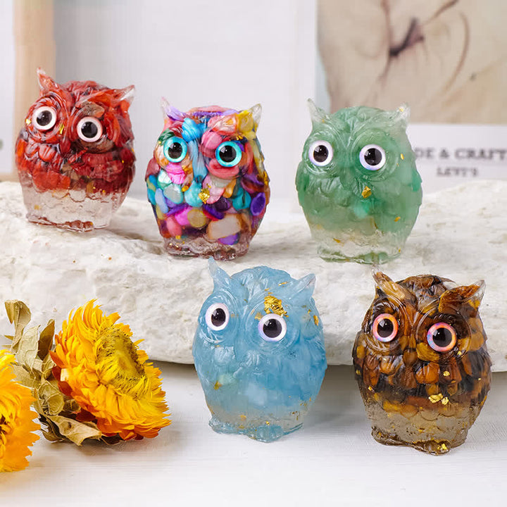 Adorno de búho con grava epoxi de Olivenorma, decoración con piedras preciosas