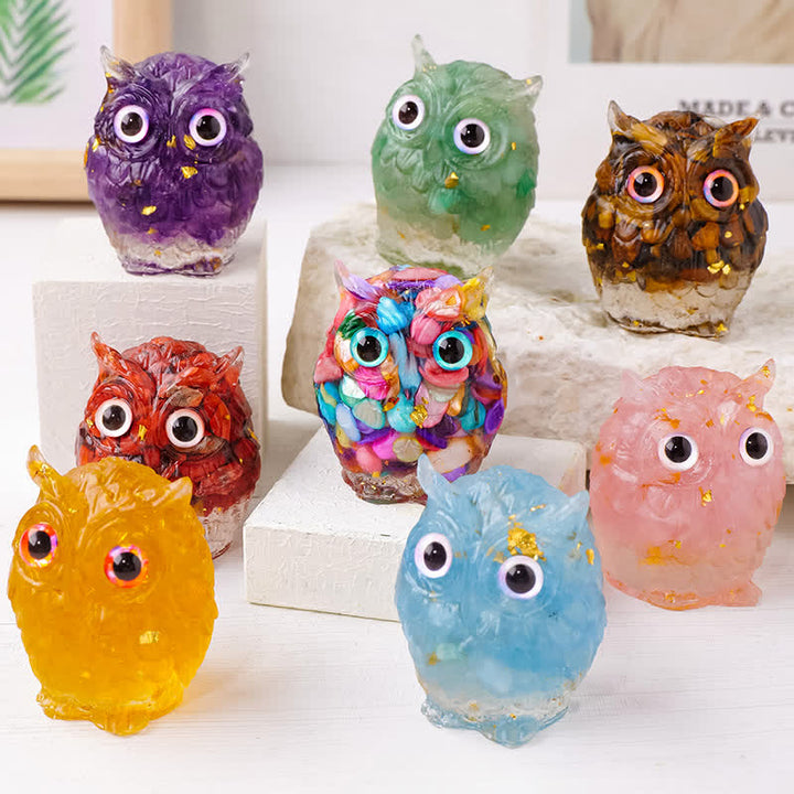 Adorno de búho con grava epoxi de Olivenorma, decoración con piedras preciosas