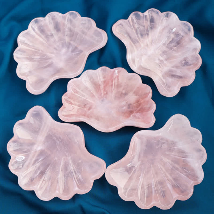 Adornos tallados en concha de cuarzo rosa de Olivenorma, cuenco de cristal 