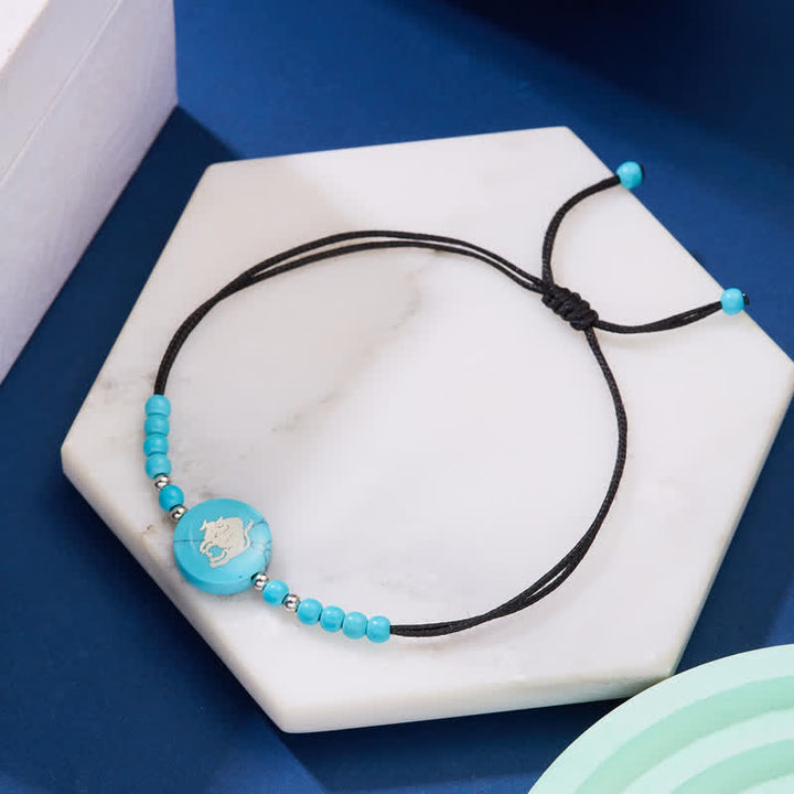 Pulsera trenzada turquesa con patrón del zodiaco de las 12 constelaciones de Olivenorma 