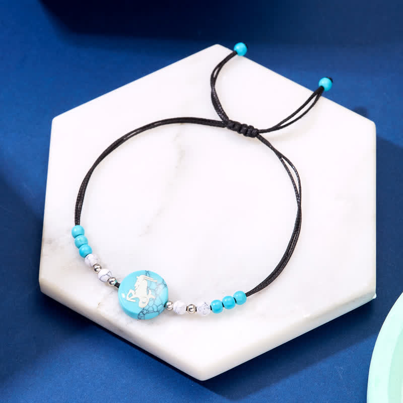 Pulsera trenzada turquesa con patrón del zodiaco de las 12 constelaciones de Olivenorma 