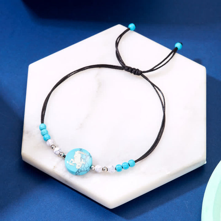 Pulsera trenzada turquesa con patrón del zodiaco de las 12 constelaciones de Olivenorma 