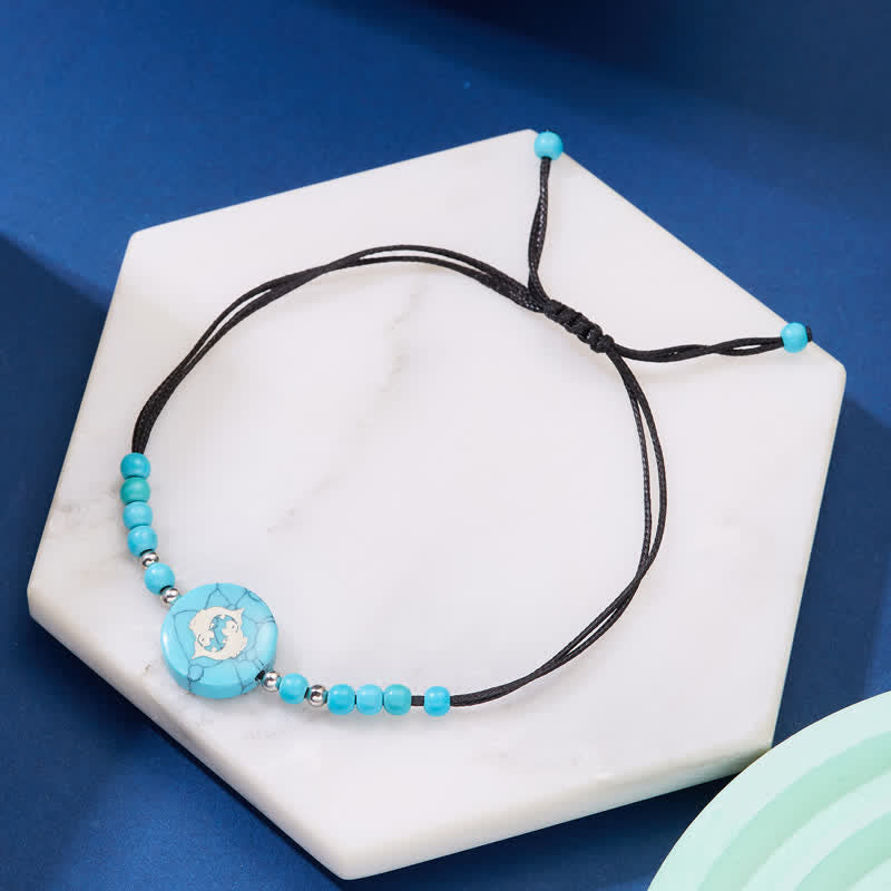 Pulsera trenzada turquesa con patrón del zodiaco de las 12 constelaciones de Olivenorma 