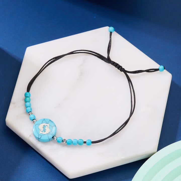 Pulsera trenzada turquesa con patrón del zodiaco de las 12 constelaciones de Olivenorma 