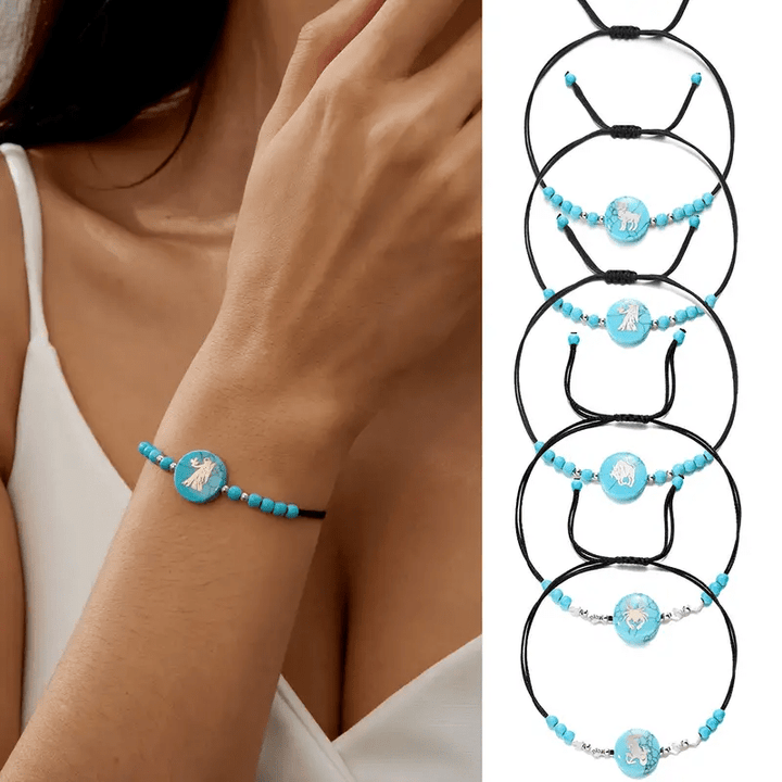 Pulsera trenzada turquesa con patrón del zodiaco de las 12 constelaciones de Olivenorma 