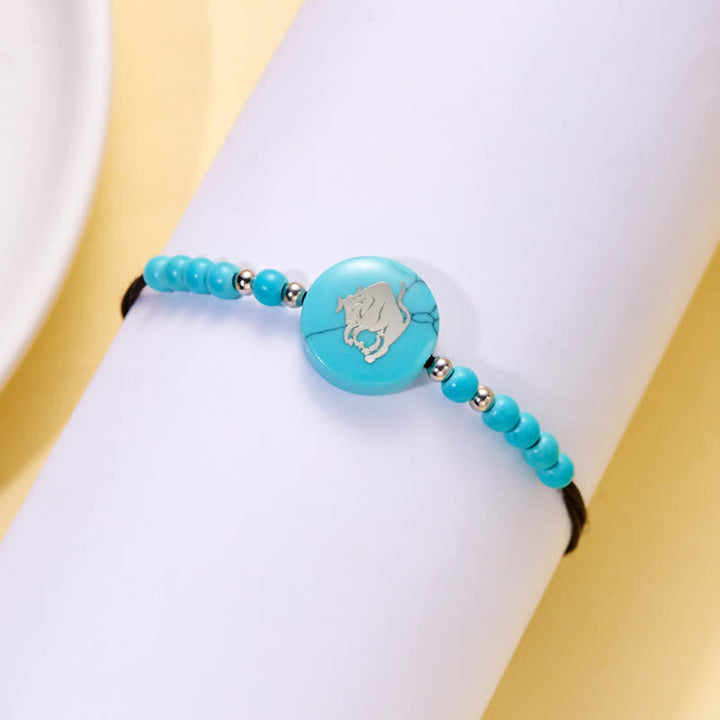 Pulsera trenzada turquesa con patrón del zodiaco de las 12 constelaciones de Olivenorma 