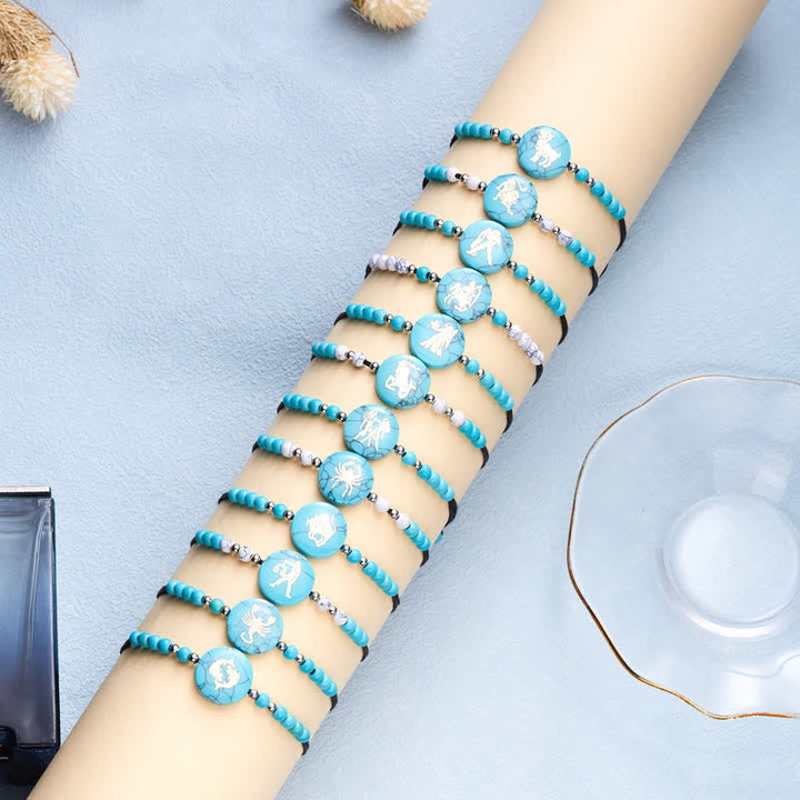 Pulsera trenzada turquesa con patrón del zodiaco de las 12 constelaciones de Olivenorma 