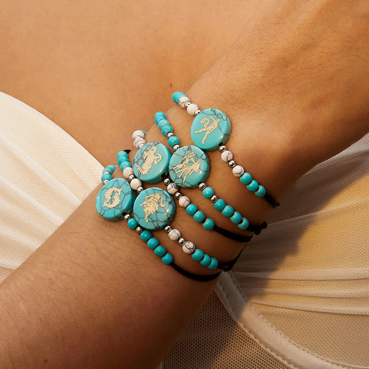 Pulsera trenzada turquesa con patrón del zodiaco de las 12 constelaciones de Olivenorma 