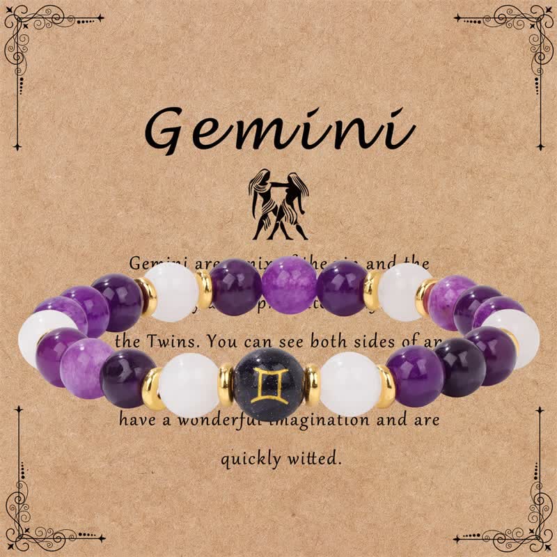 Pulsera de cuentas del zodíaco de piedra arenisca azul y cristal transparente de amatista de Olivenorma 