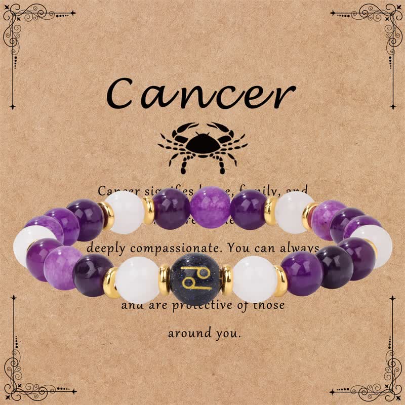 Pulsera de cuentas del zodíaco de piedra arenisca azul y cristal transparente de amatista de Olivenorma 