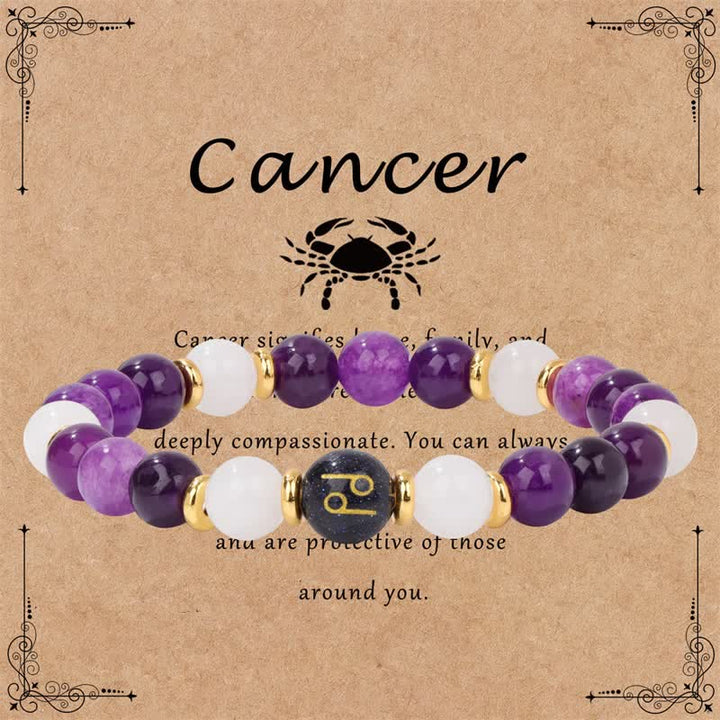 Pulsera de cuentas del zodíaco de piedra arenisca azul y cristal transparente de amatista de Olivenorma 
