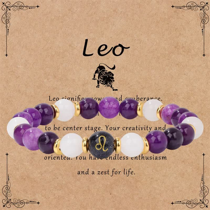 Pulsera de cuentas del zodíaco de piedra arenisca azul y cristal transparente de amatista de Olivenorma 