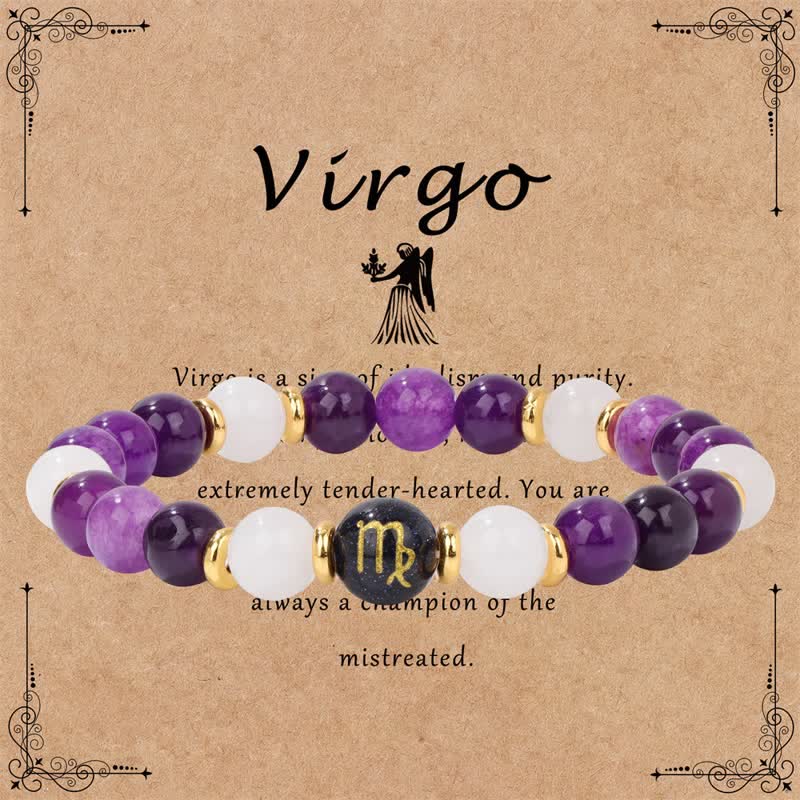 Pulsera de cuentas del zodíaco de piedra arenisca azul y cristal transparente de amatista de Olivenorma 