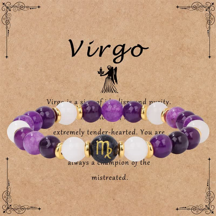 Pulsera de cuentas del zodíaco de piedra arenisca azul y cristal transparente de amatista de Olivenorma 