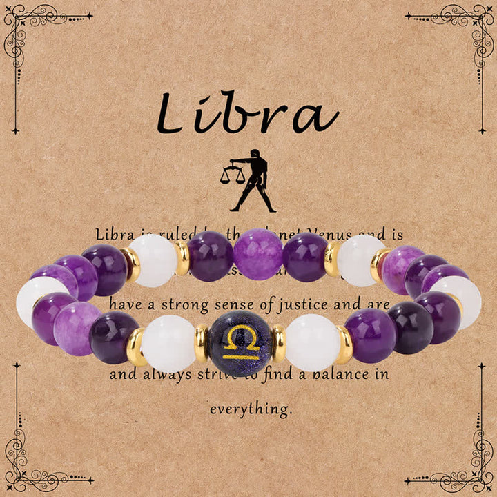 Pulsera de cuentas del zodíaco de piedra arenisca azul y cristal transparente de amatista de Olivenorma 