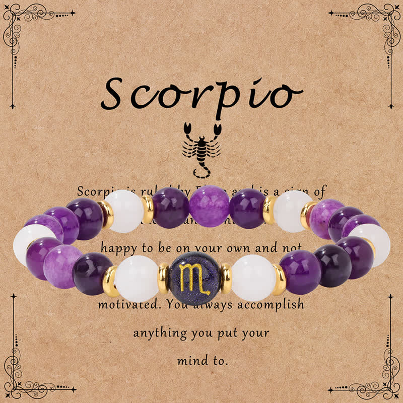 Pulsera de cuentas del zodíaco de piedra arenisca azul y cristal transparente de amatista de Olivenorma 
