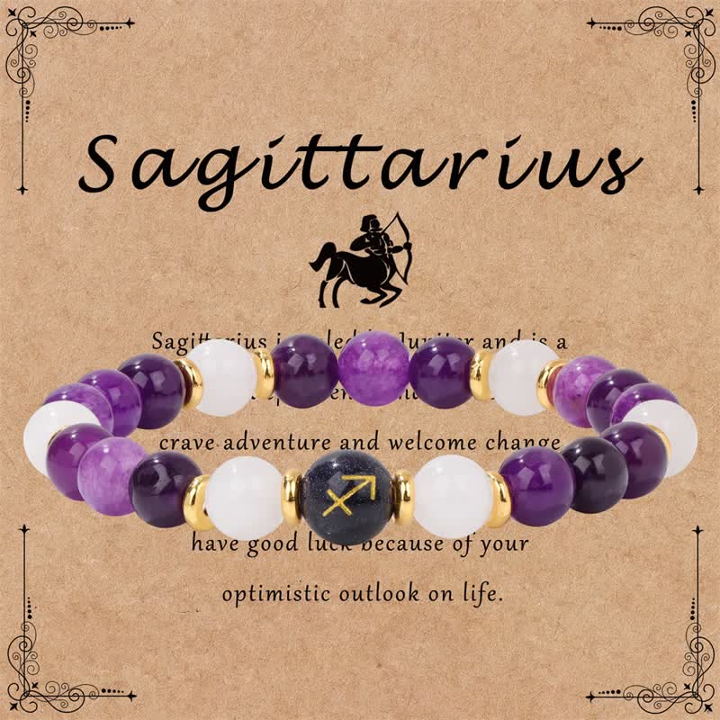 Pulsera de cuentas del zodíaco de piedra arenisca azul y cristal transparente de amatista de Olivenorma 