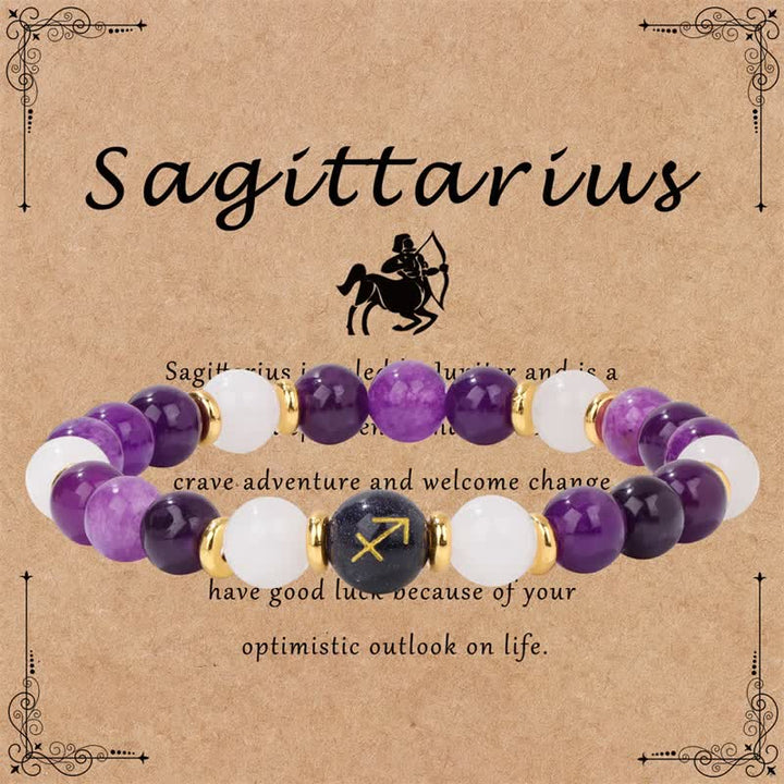 Pulsera de cuentas del zodíaco de piedra arenisca azul y cristal transparente de amatista de Olivenorma 