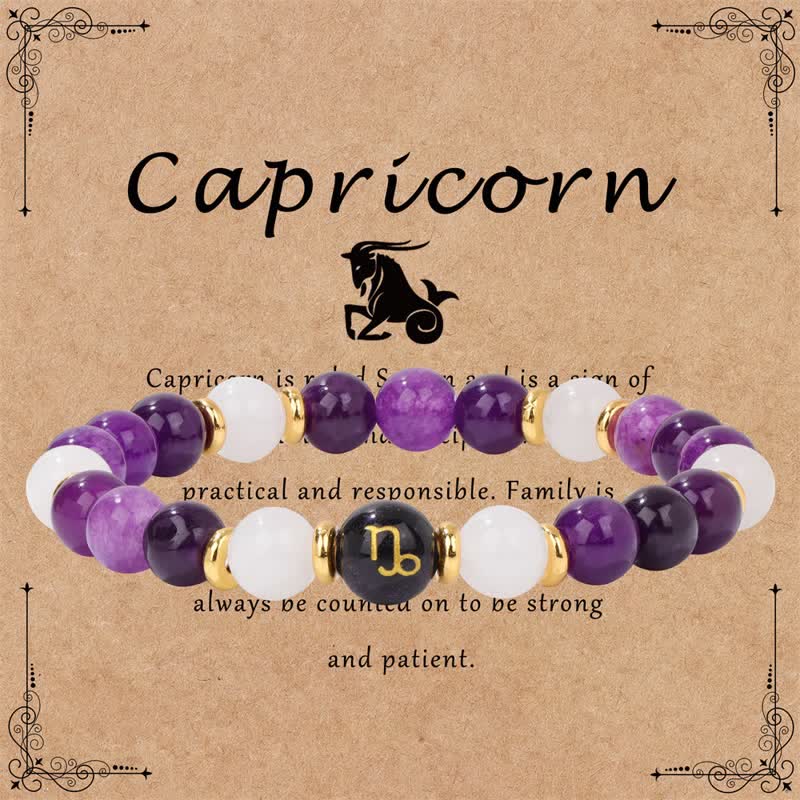 Pulsera de cuentas del zodíaco de piedra arenisca azul y cristal transparente de amatista de Olivenorma 
