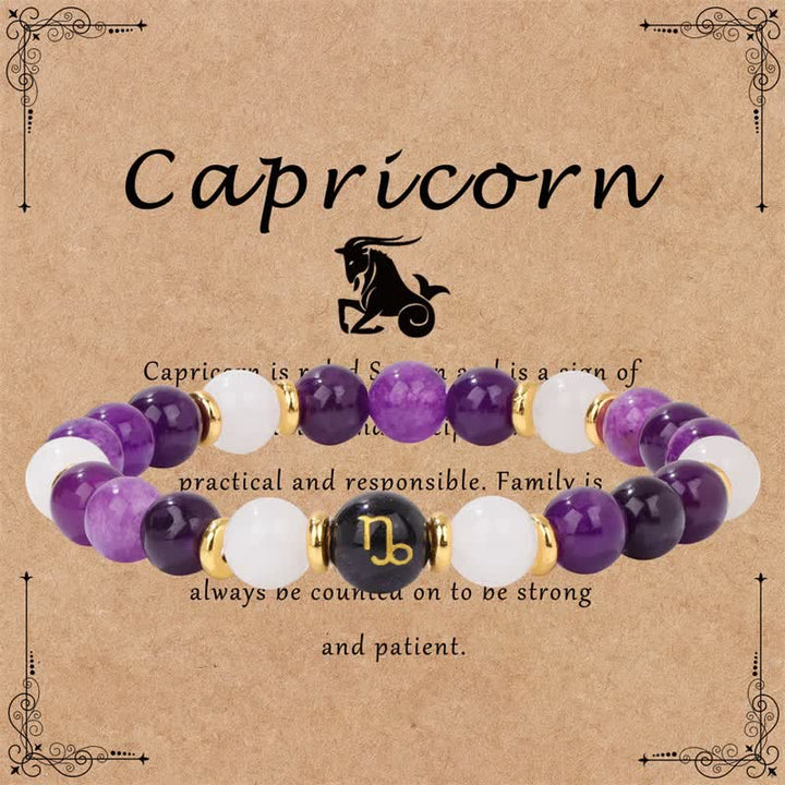 Pulsera de cuentas del zodíaco de piedra arenisca azul y cristal transparente de amatista de Olivenorma 