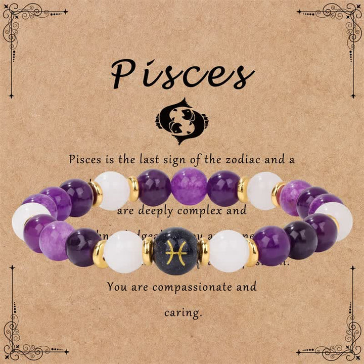 Pulsera de cuentas del zodíaco de piedra arenisca azul y cristal transparente de amatista de Olivenorma 