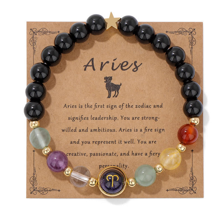 Pulsera con cuentas del zodiaco de piedra arenisca azul y ónix negro de Olivenorma 