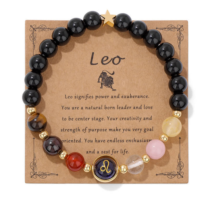 Pulsera con cuentas del zodiaco de piedra arenisca azul y ónix negro de Olivenorma 
