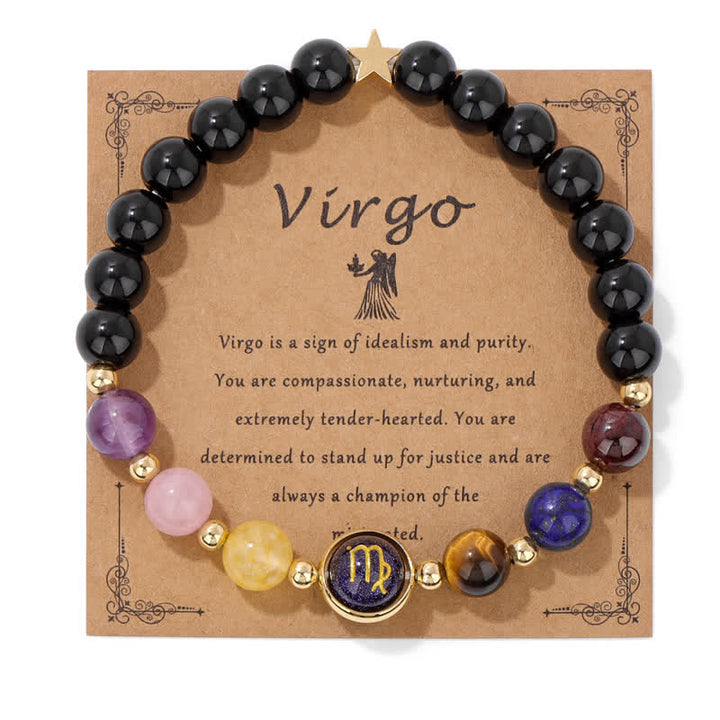 Pulsera con cuentas del zodiaco de piedra arenisca azul y ónix negro de Olivenorma 
