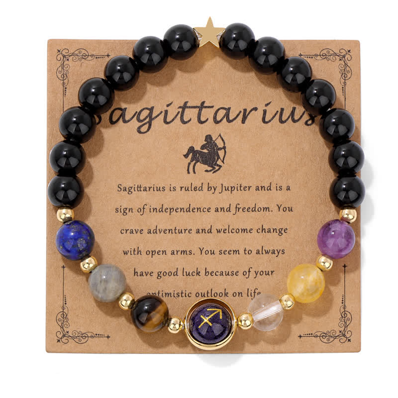 Pulsera con cuentas del zodiaco de piedra arenisca azul y ónix negro de Olivenorma 