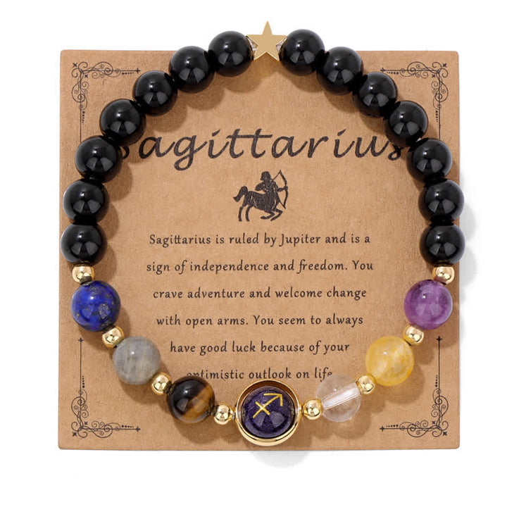 Pulsera con cuentas del zodiaco de piedra arenisca azul y ónix negro de Olivenorma 