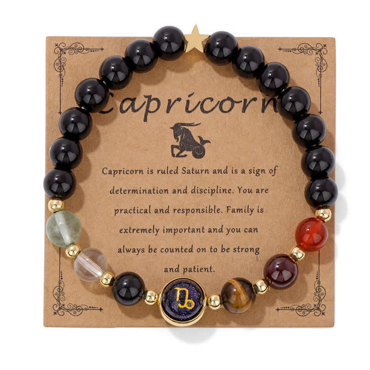 Pulsera con cuentas del zodiaco de piedra arenisca azul y ónix negro de Olivenorma 
