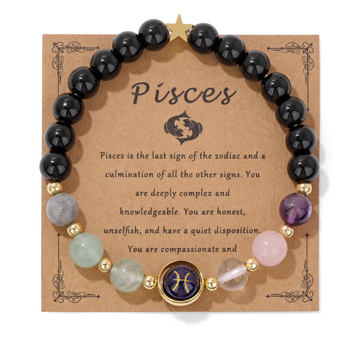 Pulsera con cuentas del zodiaco de piedra arenisca azul y ónix negro de Olivenorma 