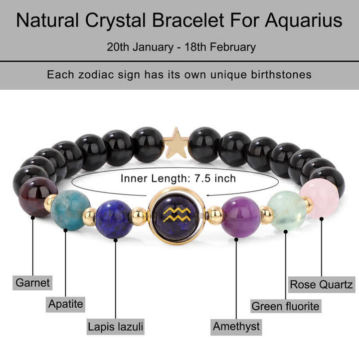 Pulsera con cuentas del zodiaco de piedra arenisca azul y ónix negro de Olivenorma 