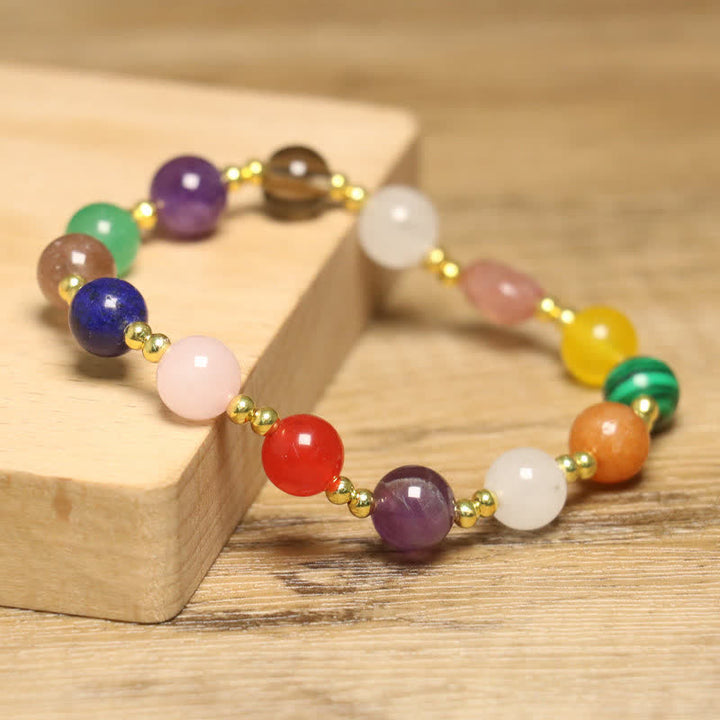 Pulsera exquisita con cuentas redondas de colores de piedra natural Olivenorma 