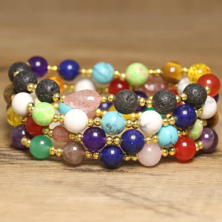 Pulsera exquisita con cuentas redondas de colores de piedra natural Olivenorma 