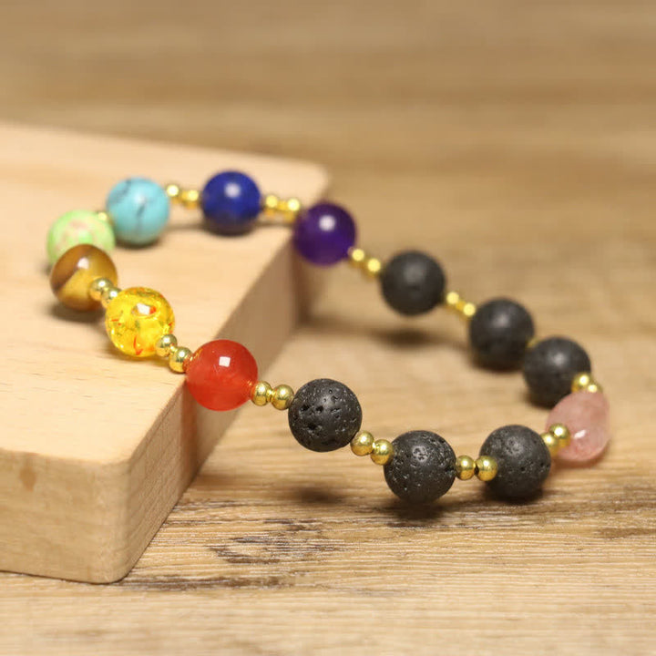 Pulsera exquisita con cuentas redondas de colores de piedra natural Olivenorma 