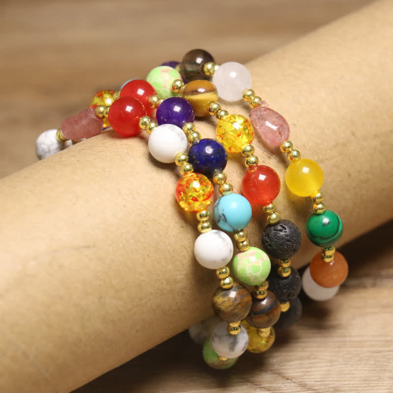 Pulsera exquisita con cuentas redondas de colores de piedra natural Olivenorma 