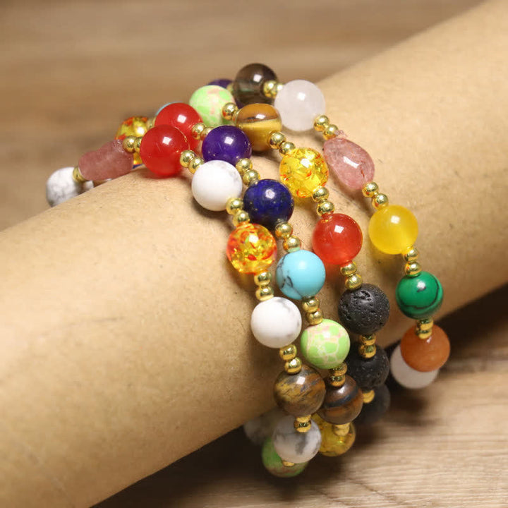 Pulsera exquisita con cuentas redondas de colores de piedra natural Olivenorma 