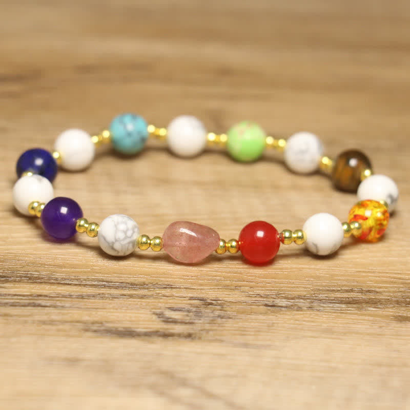 Pulsera exquisita con cuentas redondas de colores de piedra natural Olivenorma 