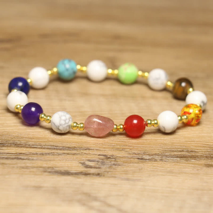 Pulsera exquisita con cuentas redondas de colores de piedra natural Olivenorma 