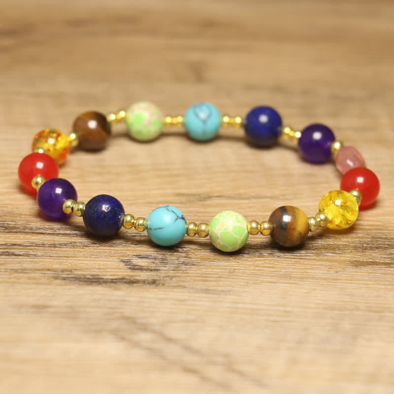 Pulsera exquisita con cuentas redondas de colores de piedra natural Olivenorma 