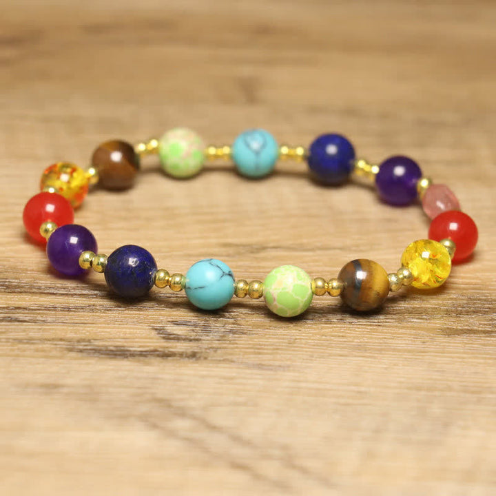 Pulsera exquisita con cuentas redondas de colores de piedra natural Olivenorma 
