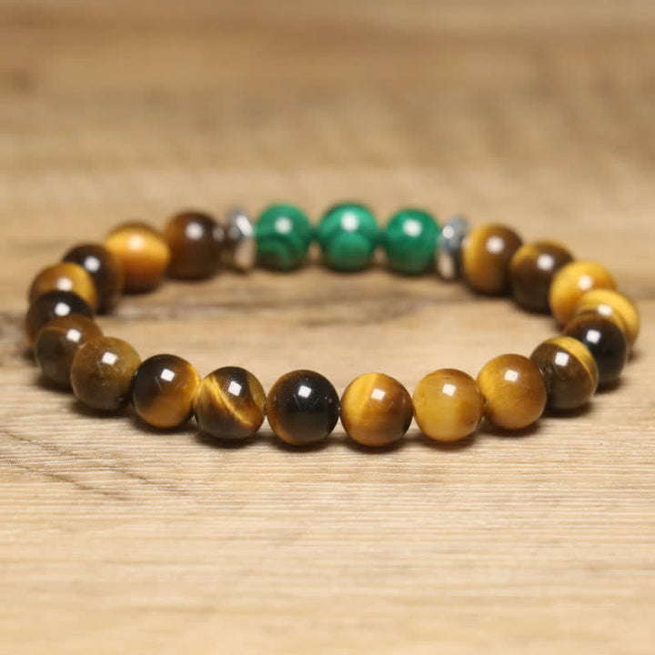 Pulsera de cuentas de malaquita y ojo de tigre natural de Olivenorma 