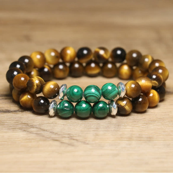 Pulsera de cuentas de malaquita y ojo de tigre natural de Olivenorma 