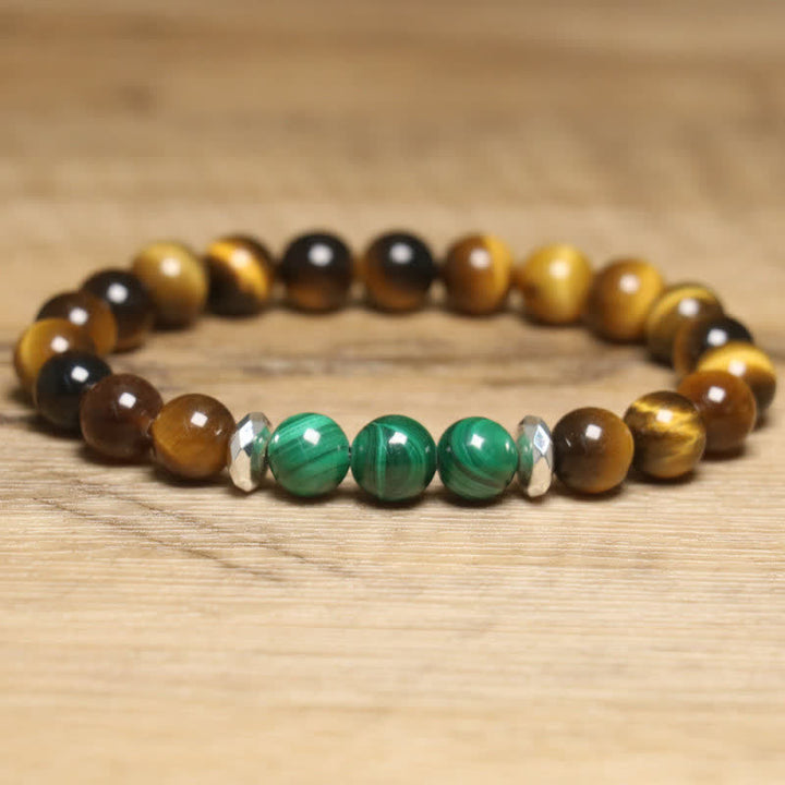 Pulsera de cuentas de malaquita y ojo de tigre natural de Olivenorma 