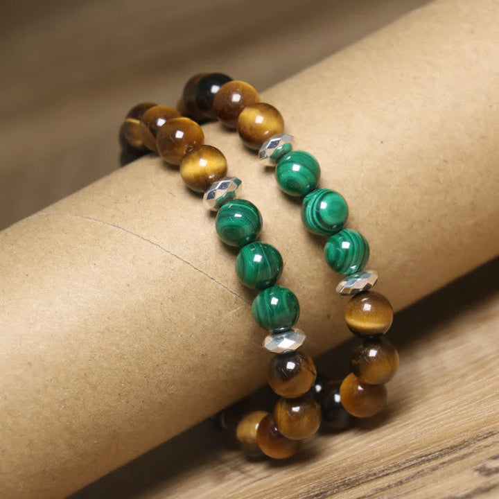 Pulsera de cuentas de malaquita y ojo de tigre natural de Olivenorma 